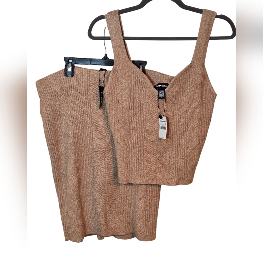 Express WOMENS Apricot Ribbed Knit Skirt And Crop Top